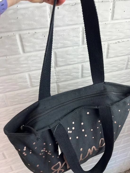 RADLEY LONDON CANVAS ZIPPER TOP TOTE BLACK WITH ROSE GOLD “SHINE” AND DOG NWT - Picture 7 of 14